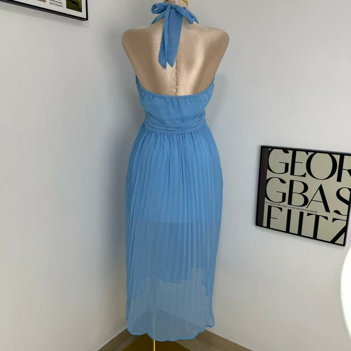 Bright chiffon light blue long dress