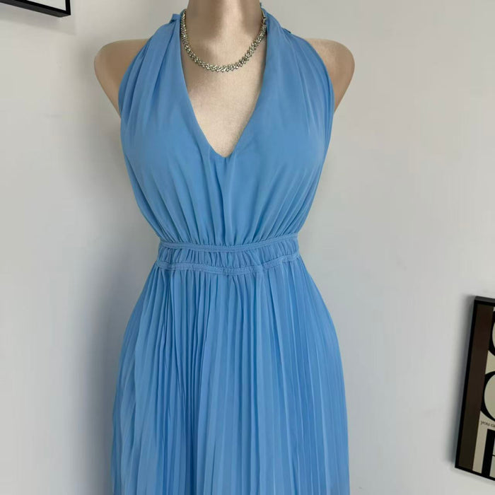 Bright chiffon light blue long dress