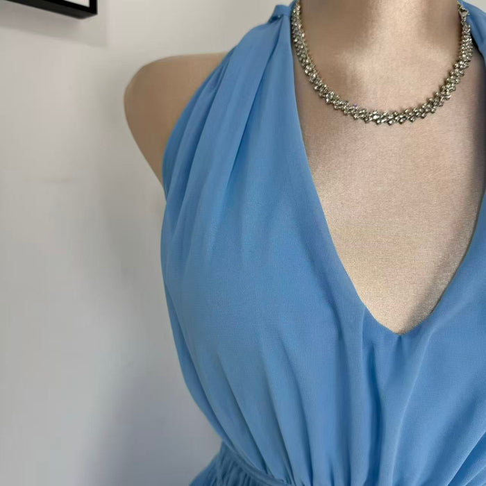 Bright chiffon light blue long dress