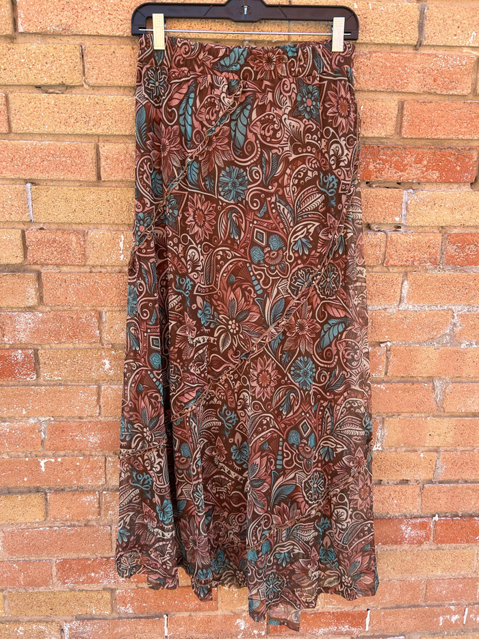 BROWN FLORAL MAXI SKIRT
