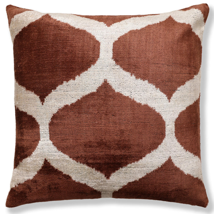Brown Geometric Silk Velvet Throw Pillow - 20 × 20 in. — overall patterned front