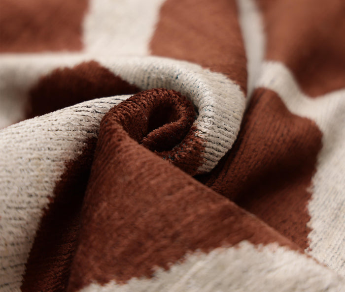 Brown Geometric Silk Velvet Throw Pillow - 20 × 20 in. — texture and pillow detail