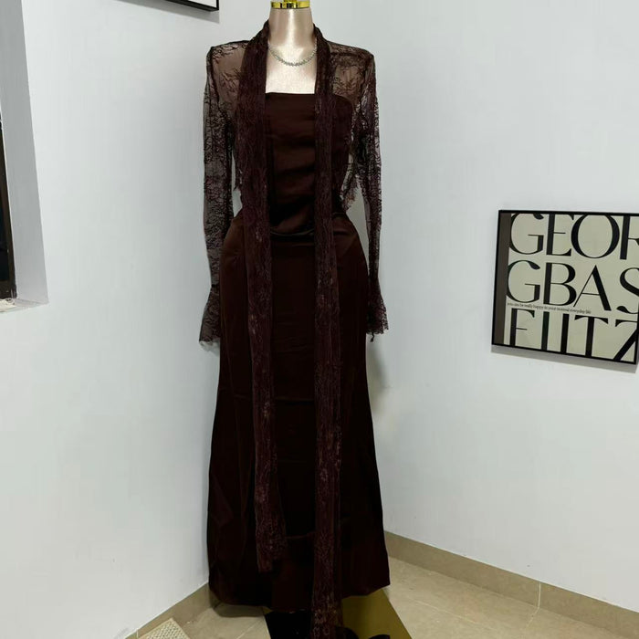 Brown Lace-Waist Dress