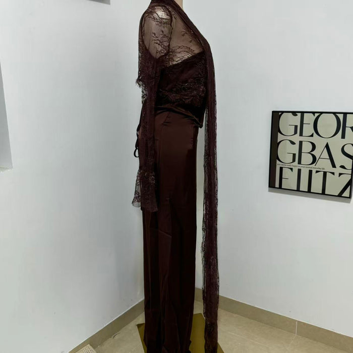 Brown Lace-Waist Dress