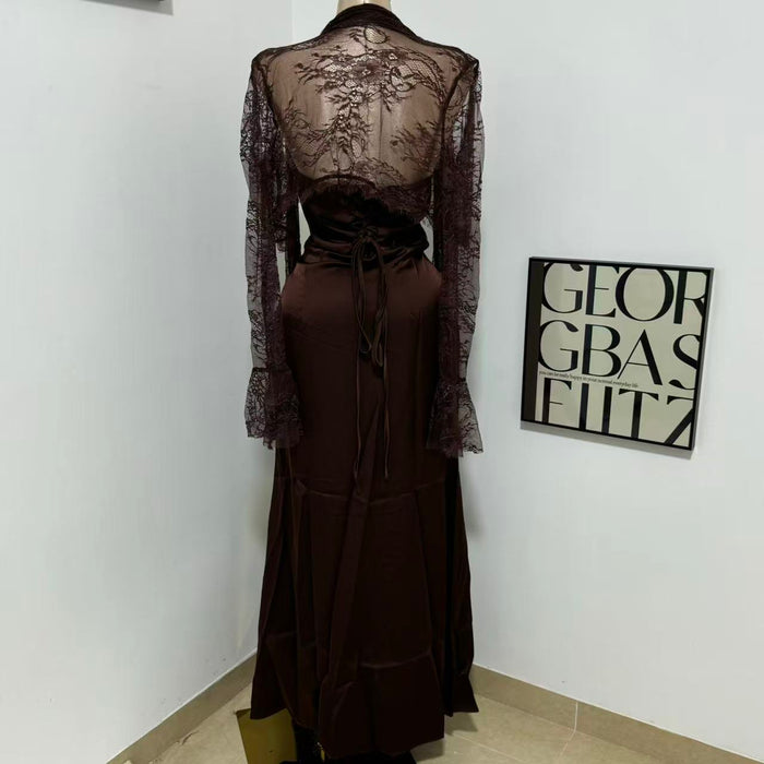 Brown Lace-Waist Dress