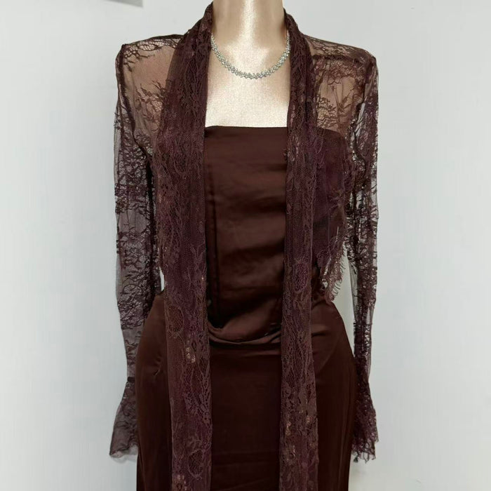Brown Lace-Waist Dress