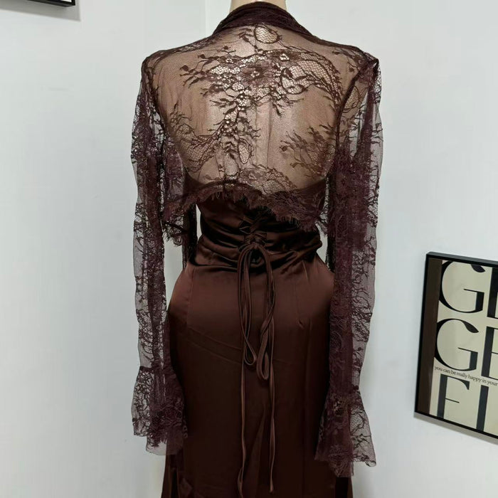 Brown Lace-Waist Dress