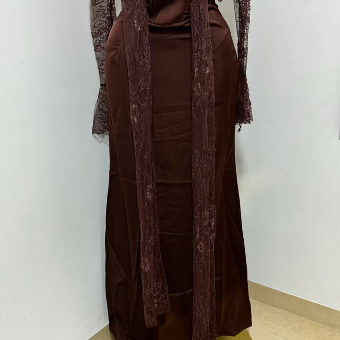 Brown Lace-Waist Dress