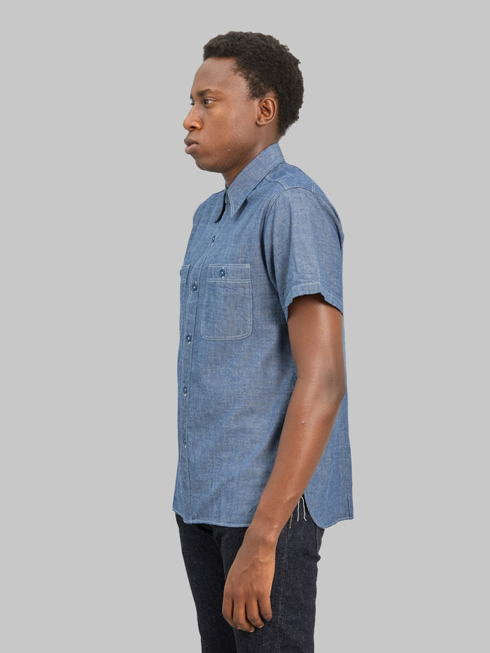 Buzz Rickson's BR35856 Chambray Short Sleeve Work Shirt Blue