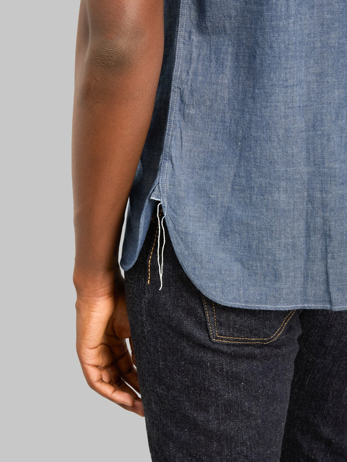 Buzz Rickson's BR35856 Chambray Short Sleeve Work Shirt Blue