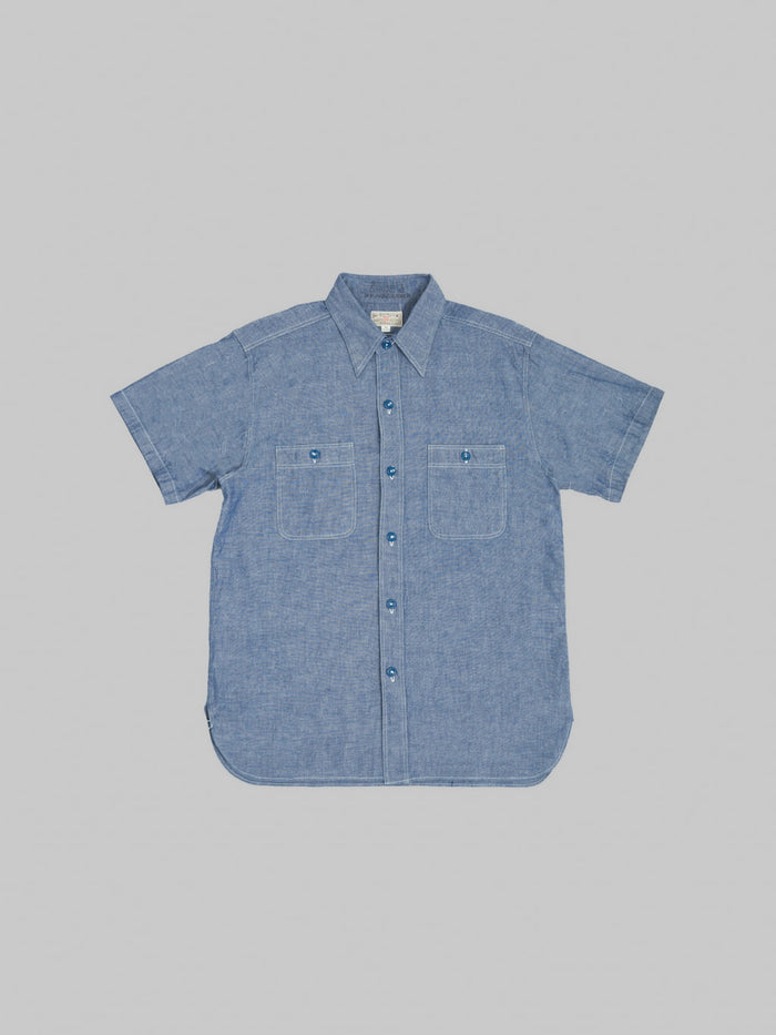 Buzz Rickson's BR35856 Chambray Short Sleeve Work Shirt Blue