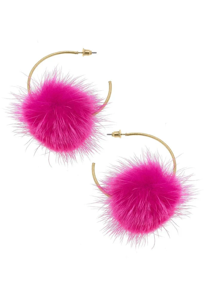 Canvas Style Pink Puff Hoop Earrings