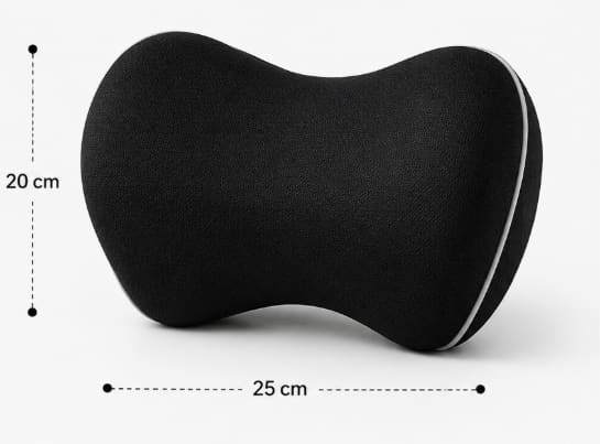 Car Headrest Memory Foam Cushion with Cotton Cover – Black Neck Support Pillow 20 x 25 cm