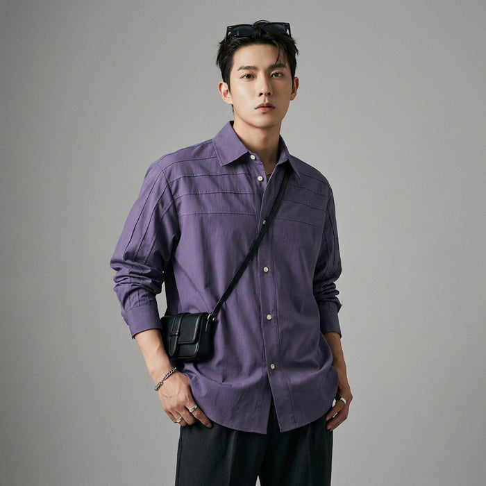 Chemise plissée décontractée bleu et violet - K-fashion - Taille S