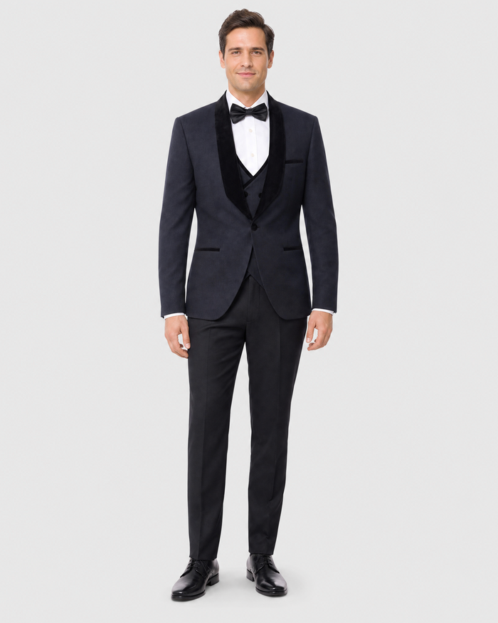 Cemden Men's Navy Blue 3 Piece 1-button Slim Fit Tuxedo Suit - The Suit Depot