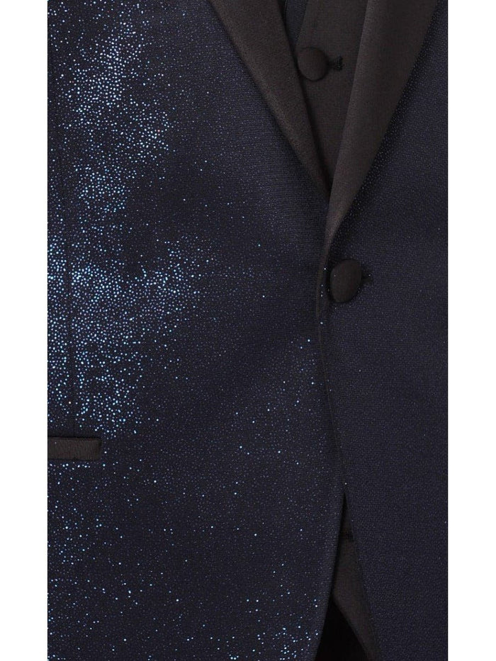 Cemden TWO PIECE SUITS Cemden Mens Solid Blue Shimmer 3 Piece One Button Tuxedo Suit
