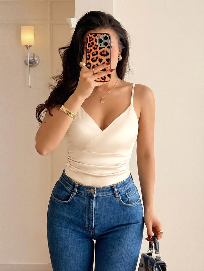 Champagne V-Neck Fitted Bodysuit