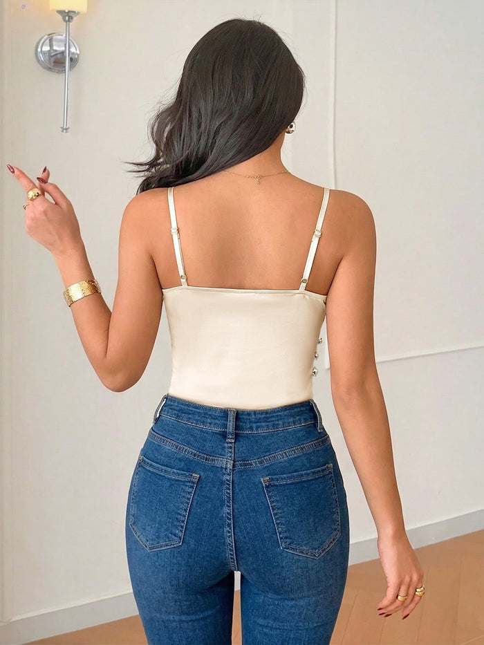 Champagne V-Neck Fitted Bodysuit