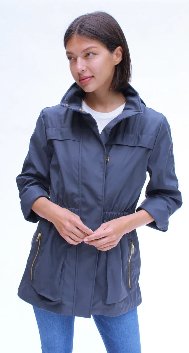 Navy Blue CIao Milano Luxury Rain Jacket Raincoat Luxury Coat