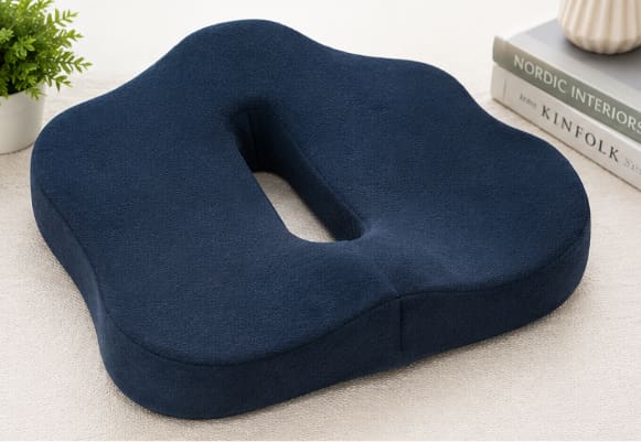 Coccyx Extra Memory Foam Cushion with Cotton Cover – Navy Blue Ergonomic Seat Support Cushion 40 x 45 cm