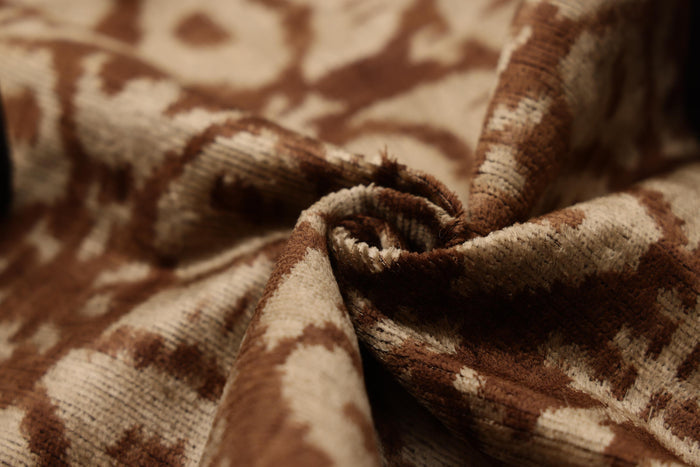 Cognac and Cream Traditional Ikat Silk-Blend Velvet Throw Pillow - 20 × 20 in. — texture and pillow detail