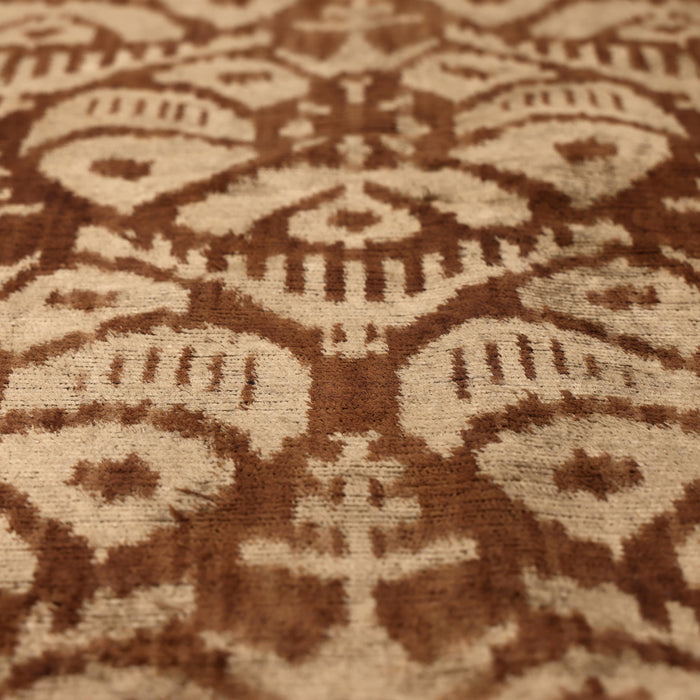 Cognac and Cream Traditional Ikat Silk-Blend Velvet Throw Pillow - 20 × 20 in. — texture and pillow detail