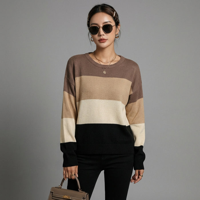 Pull color block manches longues col rond décontracté - Mode coréenne Koreanxwear - Taille S