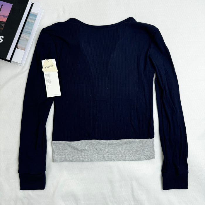 Color-Blocked Faux Two-Piece Long-Sleeved Top