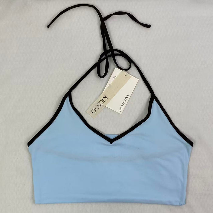Contrasting color tie-neck sling-neck top