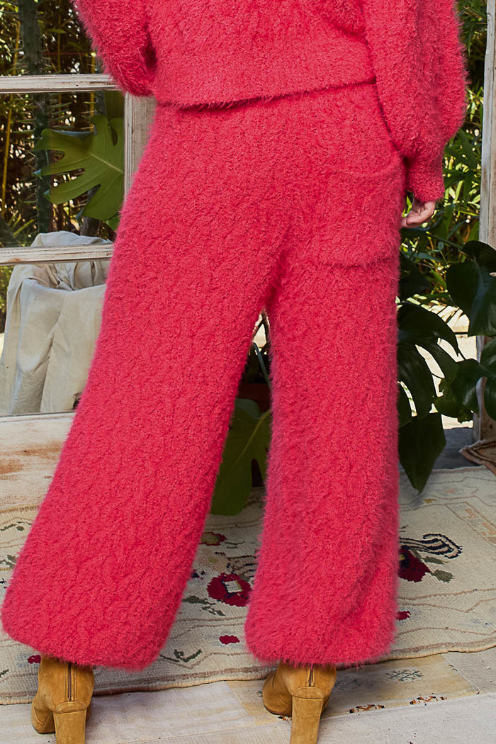 Coral Red Fluffy Lounger Pants