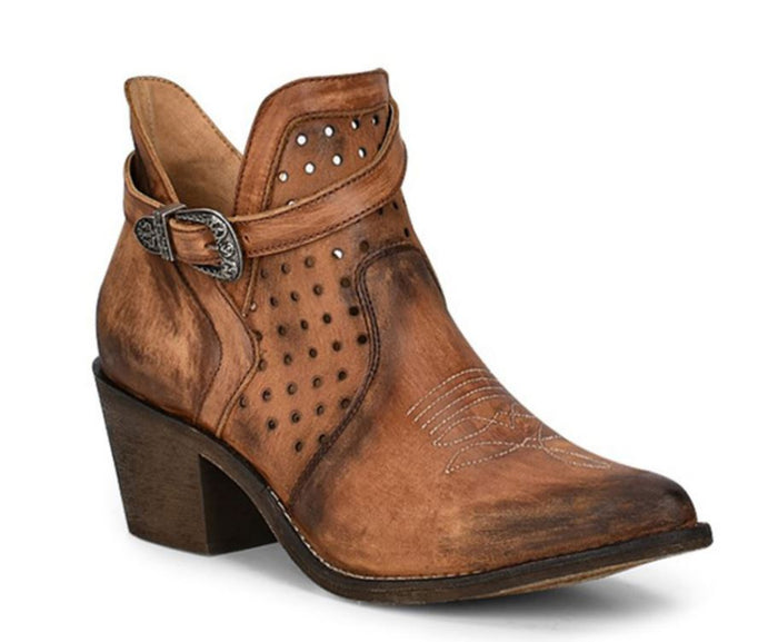 CORRAL WOMEN'S CUT OUT ANKLE STRAP WESTERN BOOTIES - POINTED TOE