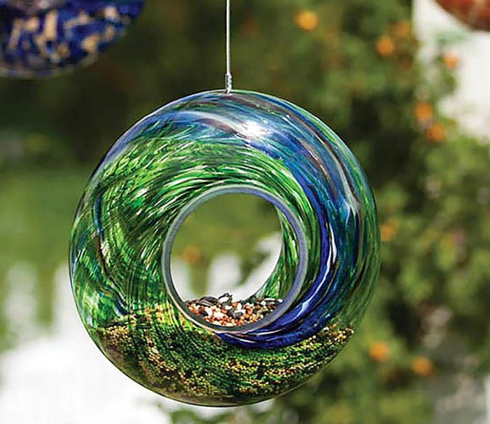 Cottage Garden Bird Feeder, Glass Swirl Circle Feeder, Asst of 3