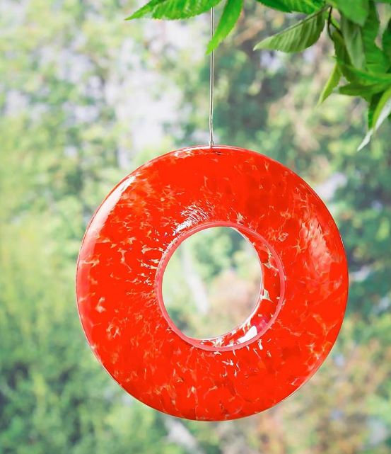 Cottage Garden Bird Feeder, Glass Swirl Circle Feeder, Asst of 3