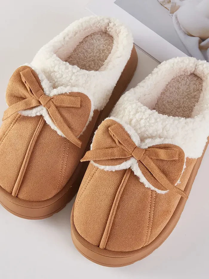 Cozy fur bow slippers