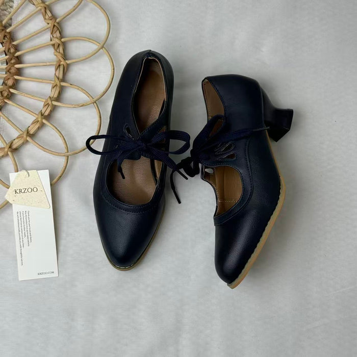 Cut-Out Lace-Up High-Heeled Casual Shoes