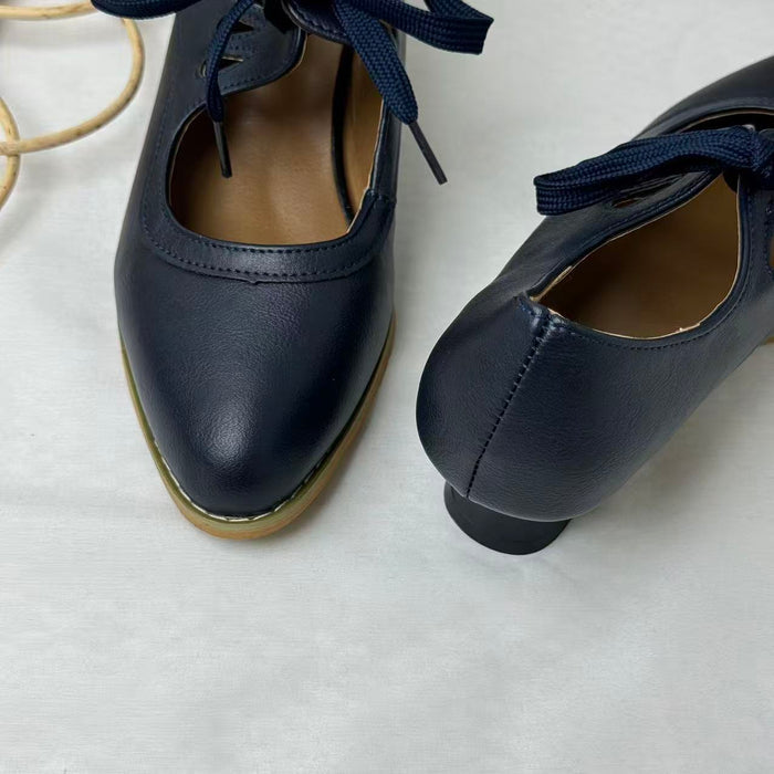 Cut-Out Lace-Up High-Heeled Casual Shoes