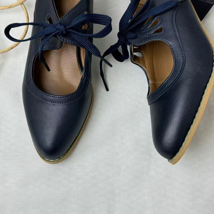 Cut-Out Lace-Up High-Heeled Casual Shoes