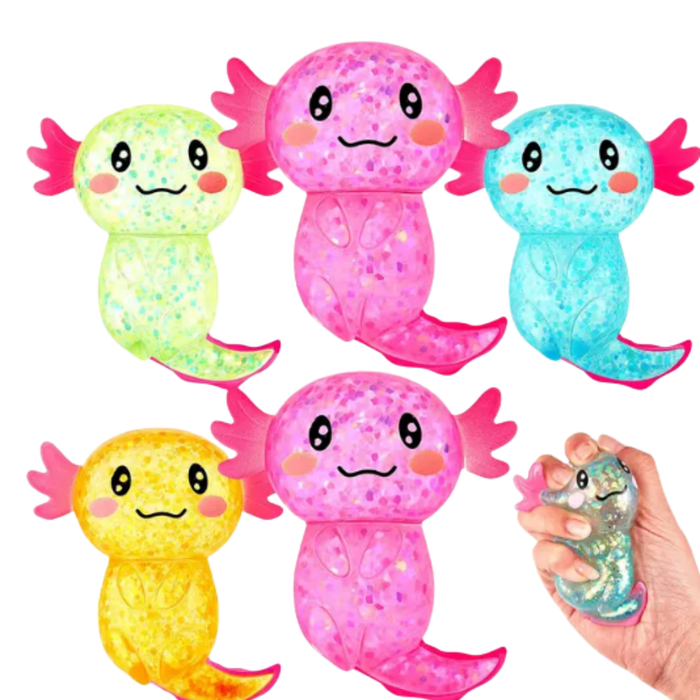 Cute Axolotl Squishy Glitter Fidget Kids Toy- Assorted