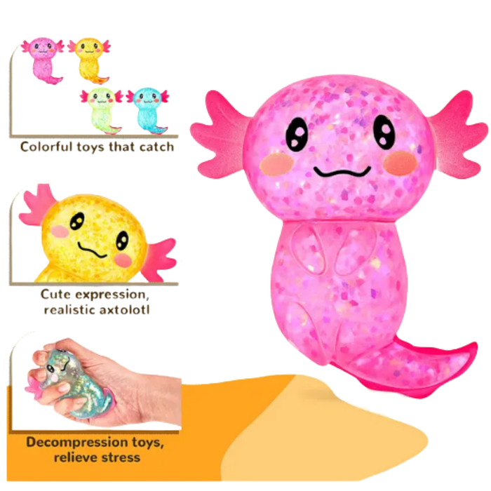 Cute Axolotl Squishy Glitter Fidget Kids Toy- Assorted