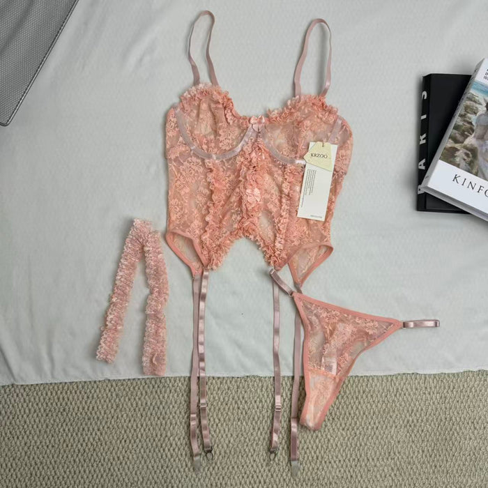 Cute Bow-Accented Sheer Slim-Fit Two-Piece Set