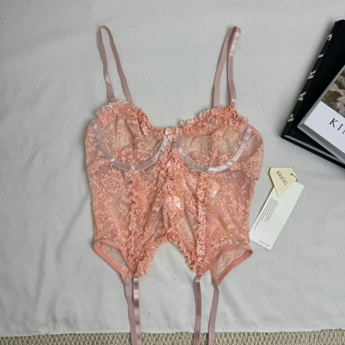 Cute Bow-Accented Sheer Slim-Fit Two-Piece Set