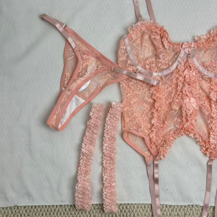 Cute Bow-Accented Sheer Slim-Fit Two-Piece Set
