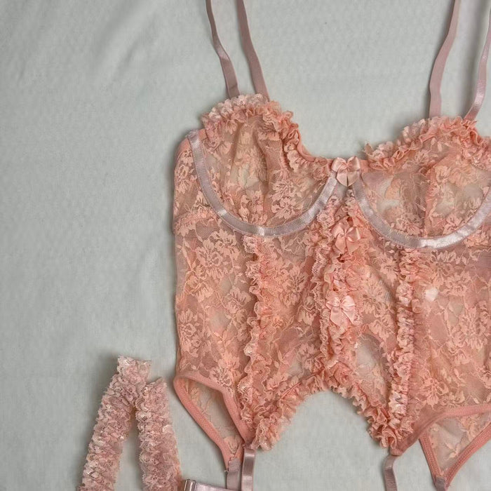 Cute Bow-Accented Sheer Slim-Fit Two-Piece Set