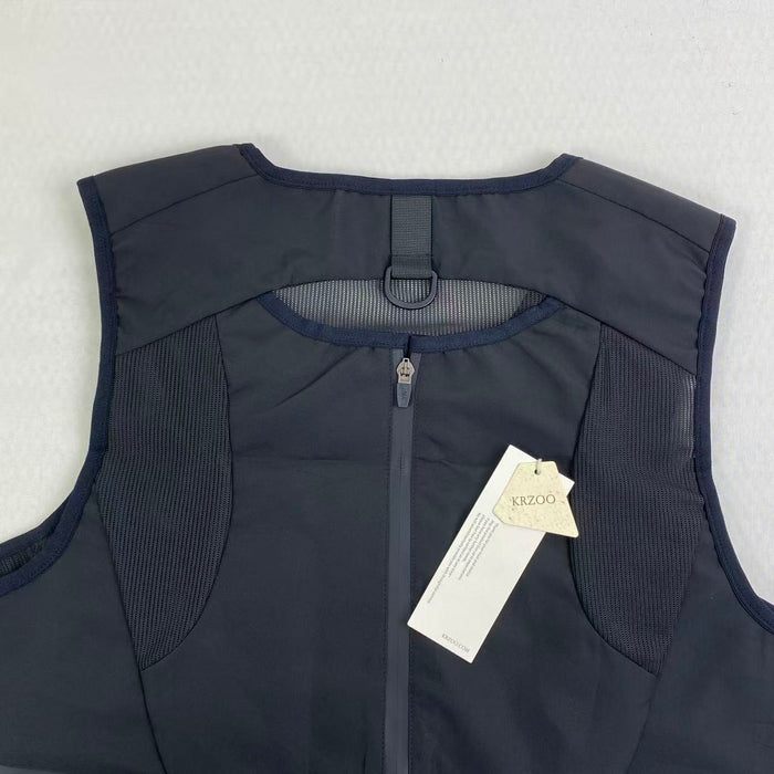 Dark black leather work jacket with no sleeves
