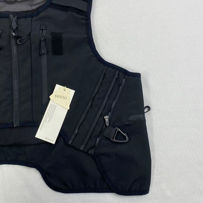 Dark black leather work jacket with no sleeves