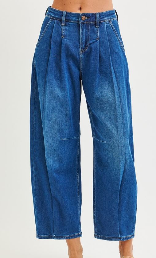 DARK DENIM BARREL LEG JEAN