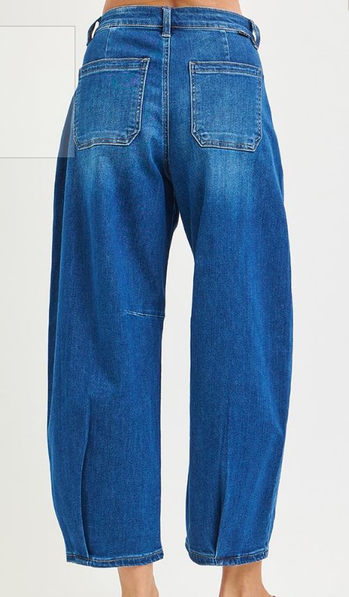 DARK DENIM BARREL LEG JEAN