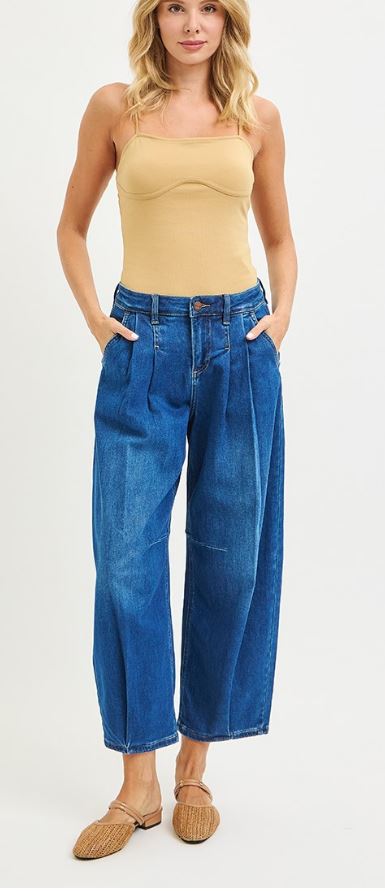 DARK DENIM BARREL LEG JEAN
