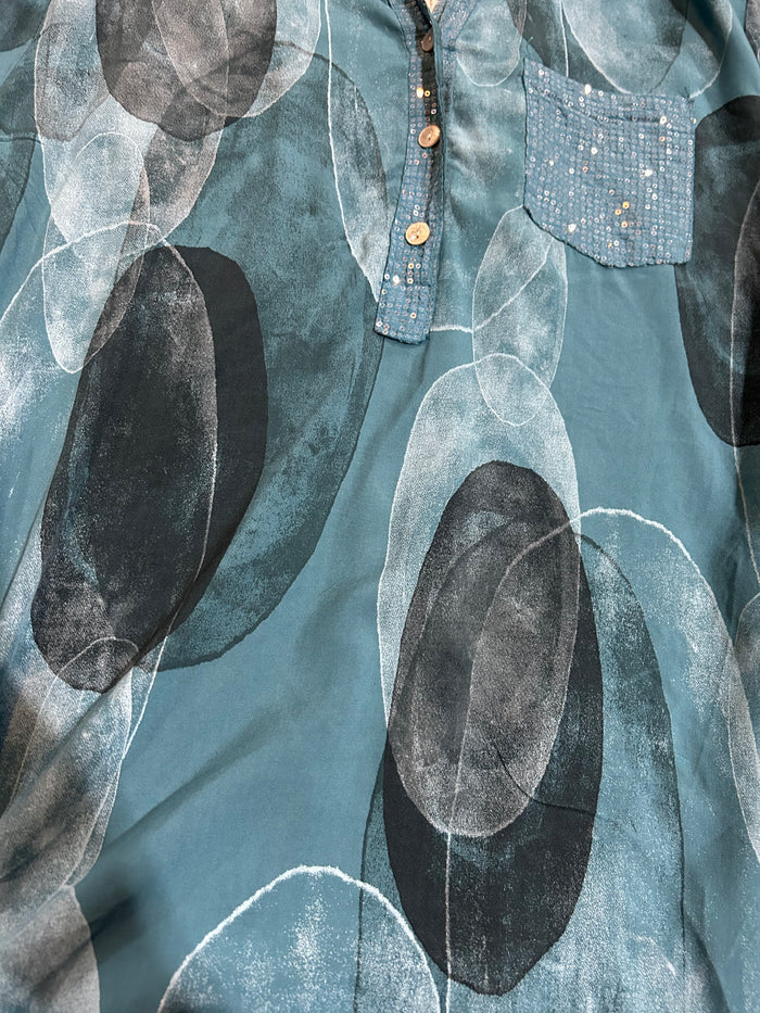 Designed Turquoise Sequin Pocket Top