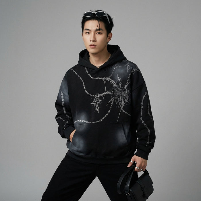 Sweat à capuche streetwear distressed unisexe - Koreanxwear - Taille S